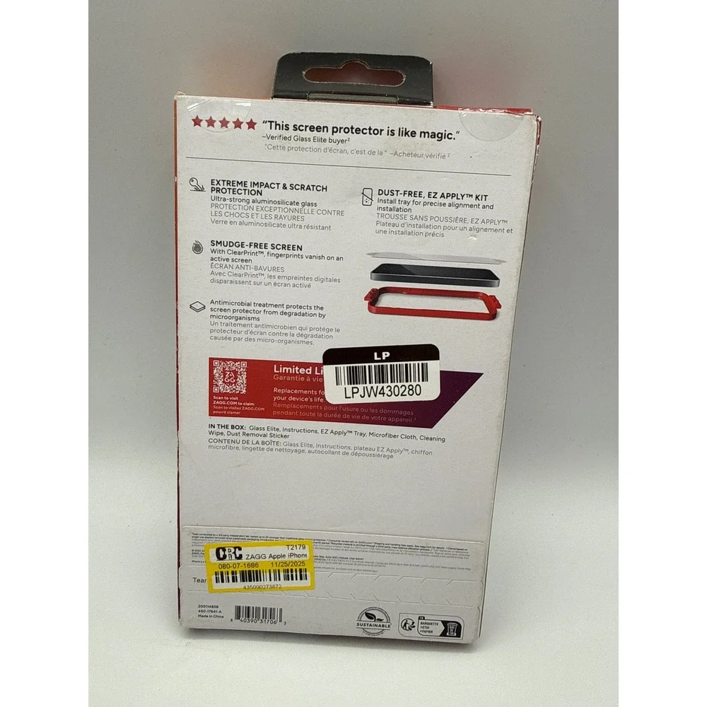 ZAGG Screen Protector iPhone 15 6.1 Clear New Glass Elite‎ 5X Stronger